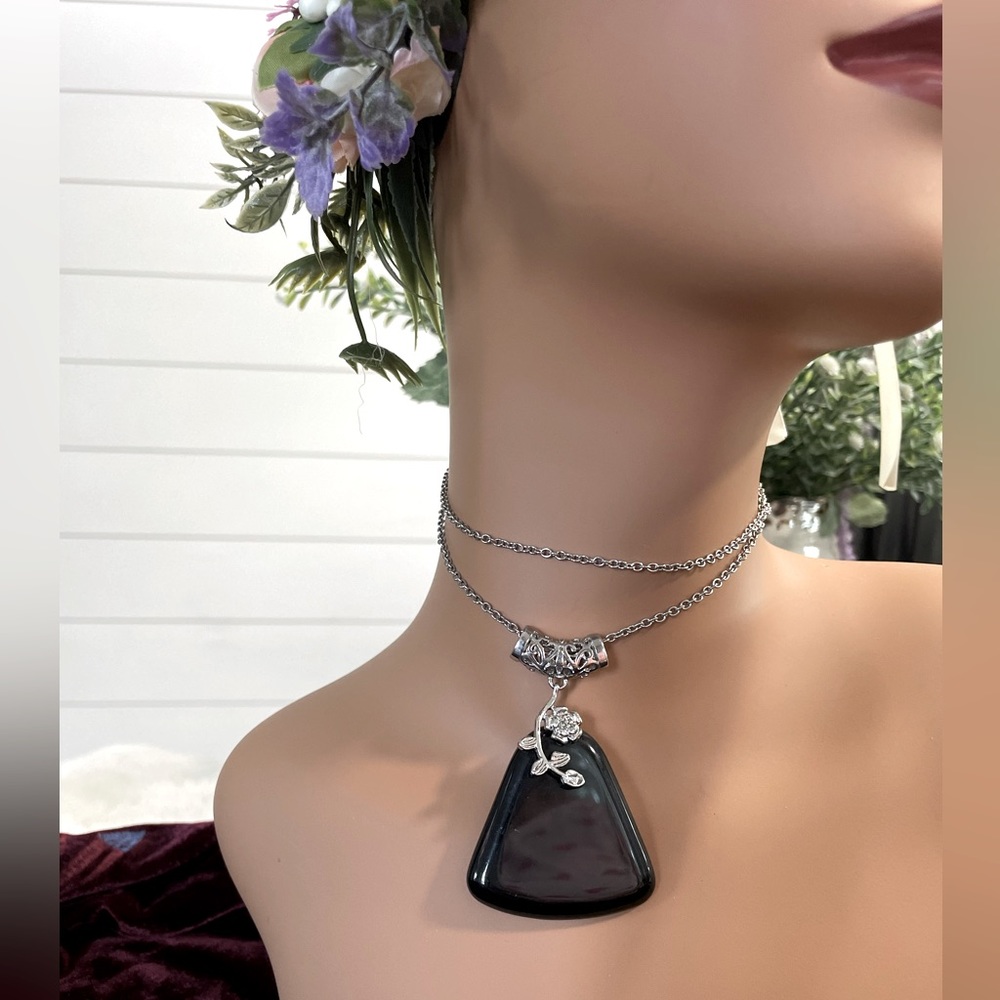 Exquisite S. Steel Black Onyx Necklace